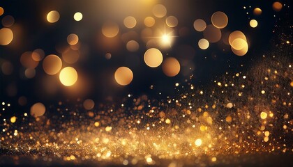 Festive abstract christmas texture, golden bokeh particles and highlights on dark background