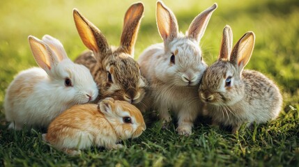 Obraz premium rabbits on a background of green grass. Selective focus