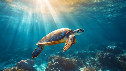 Obraz premium sea ​​turtle swimming underwater