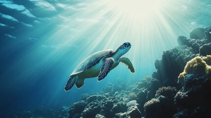 Obraz premium sea ​​turtle swimming underwater