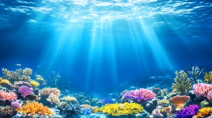 Fototapeta na wymiar Vibrant coral reef underwater, serene light rays