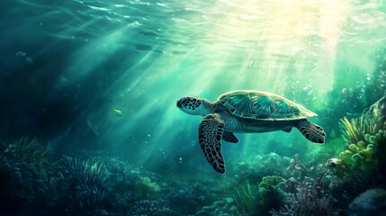 Obraz premium sea ​​turtle swimming underwater