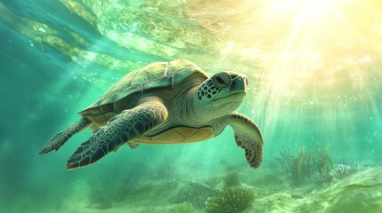 Obraz premium sea ​​turtle swimming underwater