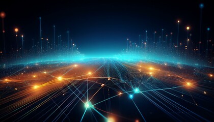 Futuristic network connecting dots - Computer generated abstract background