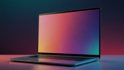 Modern laptop on a vibrant gradient background, showcasing sleek design.