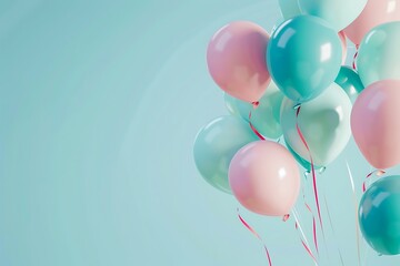 Bouquet of balloons, pink and blue balloons on pastel colors background, baby gender reveal party, copy space