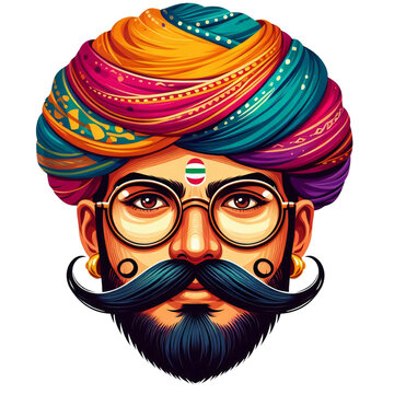 recommend clip art: Rajasthani man face wearing turban and glasses 