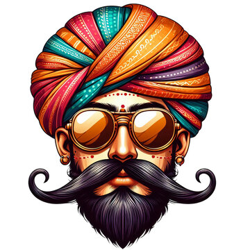 recommend clip art: Rajasthani man face wearing turban and glasses 