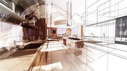 Fototapeta premium abstract sketch of a modern kitchen
