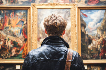 Obraz premium person looking museum art gallery