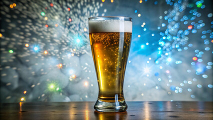 Glass of beer on the table with foam and bubbles
