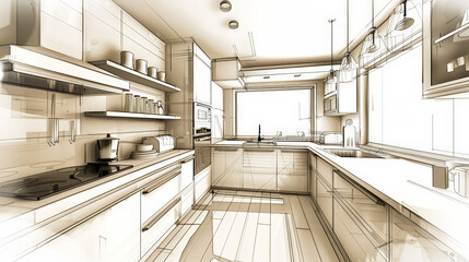 Fototapeta premium abstract sketch of a modern kitchen
