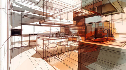 Fototapeta premium abstract sketch of a modern kitchen