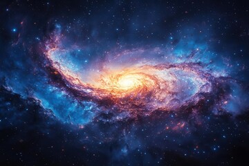 Naklejka premium mesmerizing night sky filled with a swirling galaxy of stars nebulas and cosmic dust creating a dreamlike celestial landscape with vivid blues purples and shimmering silver hues