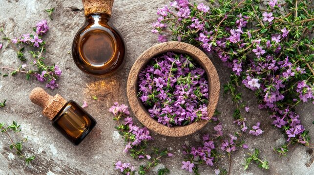 cumin essential oil and mortar. Selective focus