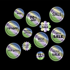 sale holographic tag, sticker hologram, label set