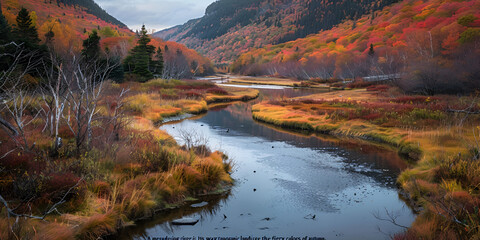  "Serene Autumn River Flowing Through Colorful Valley"
| Peaceful Autumn Landscape with River and Vibrant Trees"