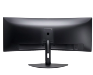 Back view, Ultra-wide curved monitor screen, isolated, transparent background, no background. PNG.