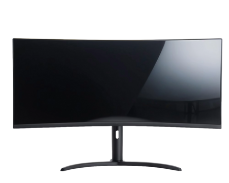 Ultra-wide curved monitor screen, isolated, transparent background, no background. PNG. - Powered by Adobe