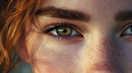 Close-up Portrait of a Woman with Green Eyes and Freckles