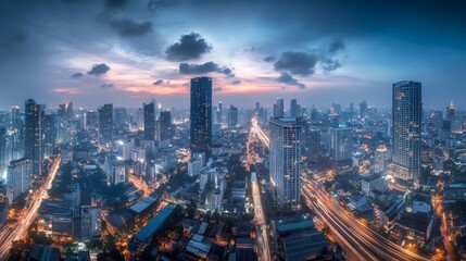 skyscrapers metropolis night illumination city