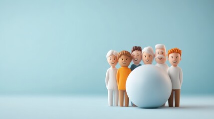 An artistic arrangement of clay figures is presented against a light blue background, offering a simplistic yet meaningful depiction of unity, diversity, and creation.