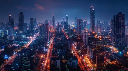 Obraz premium skyscrapers metropolis night illumination city