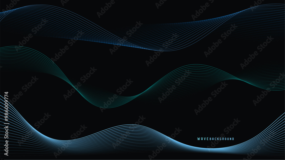 Aufkleber elegant wave background design featuring smooth, flowing lines in shades of blue and green against b
