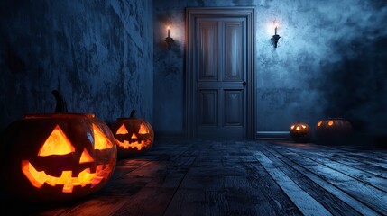 Enchanted Halloween Pathway with Glowing Pumpkins Leading to Haunted Forest at Night