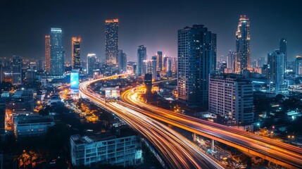 Naklejka premium skyscrapers metropolis night illumination city