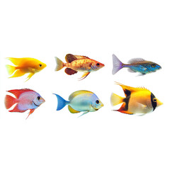 Naklejka premium A collection of tropical fish isolated on a white background, with vibrant colors