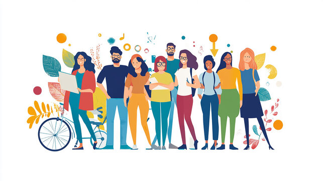 This image captures individuals of different ages, genders, and abilities working together in harmony, reflecting a diverse society