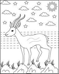 Deer Drawing Black and white coloring picture of a springbok.