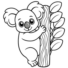 Playful Koala Clinging to a Tree Cute, Rounded Line Art Vector