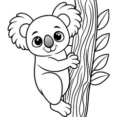 Playful Koala Clinging to a Tree Cute, Rounded Line Art Vector
