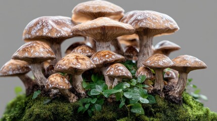 An enchanting fairy ring of mushrooms in various sizes, beautifully arranged on a transparent background. Ideal for whimsical designs or nature-themed projects.