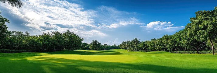 Naklejka premium Scenic Golf Course with Beautiful Green Grass