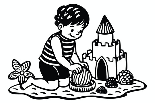 recommend clip art: child making a sandcastle decorated with seashells H.eps