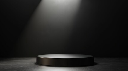 show case stage with circle with spotlights on dark black background, elegance energetic stage idea for mock up