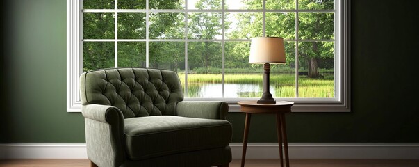 Comfortable reading nook in a serene home library with a plush armchair