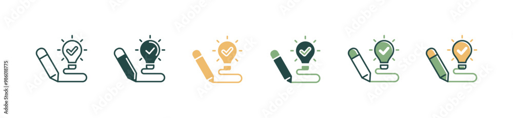 Poster business solution idea icon set pencil creative writing innovation with light bulb checkmark vector 