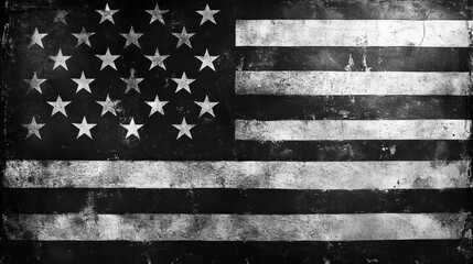 Monochrome American flag with subtle shading, focusing on texture and form,