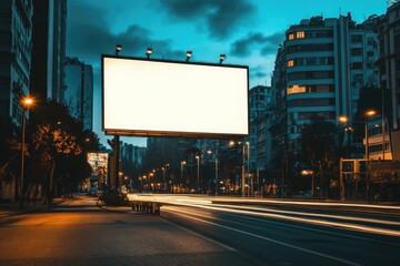 mockup of a billboard on a modern city street, with copy space, for your text and product advertising