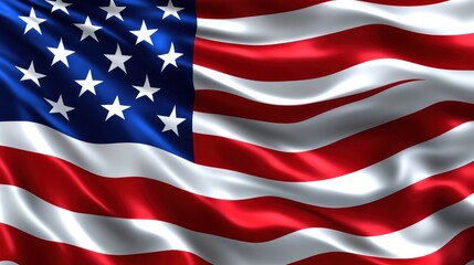 Fototapeta premium USA flag captured mid-wave, billowing in the wind with strong motion,