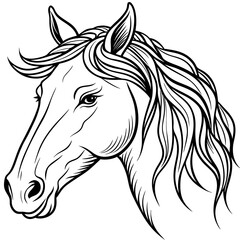 Elegant Minimalist Horse Head Flowing Mane & Proud Expression in Line Art