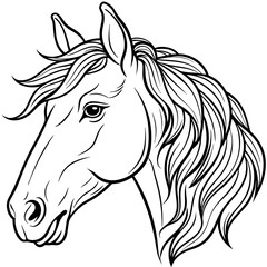 Elegant Minimalist Horse Head Flowing Mane & Proud Expression in Line Art