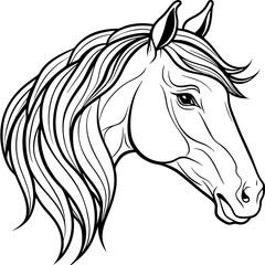Elegant Minimalist Horse Head Flowing Mane & Proud Expression in Line Art