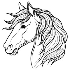 Elegant Minimalist Horse Head Flowing Mane & Proud Expression in Line Art