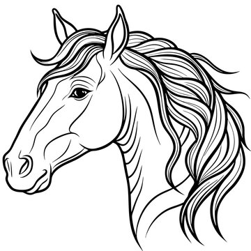 recommend clip art: Elegant Minimalist Horse Head Flowing Mane & Proud Expression in Line Art