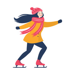 Girl ice skating with a pink scarf around her neck illustration